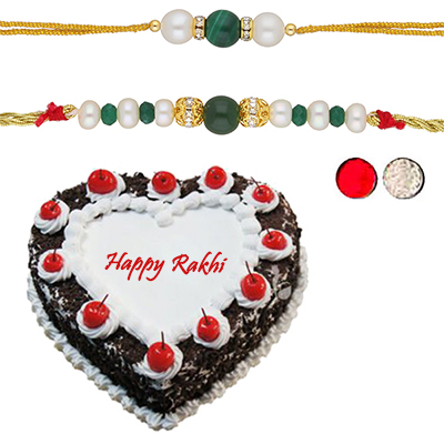 "COMBO OF 2 PEARL RAKHI - JPJUN-21-68C, Chocolate cake - 1kg - Click here to View more details about this Product